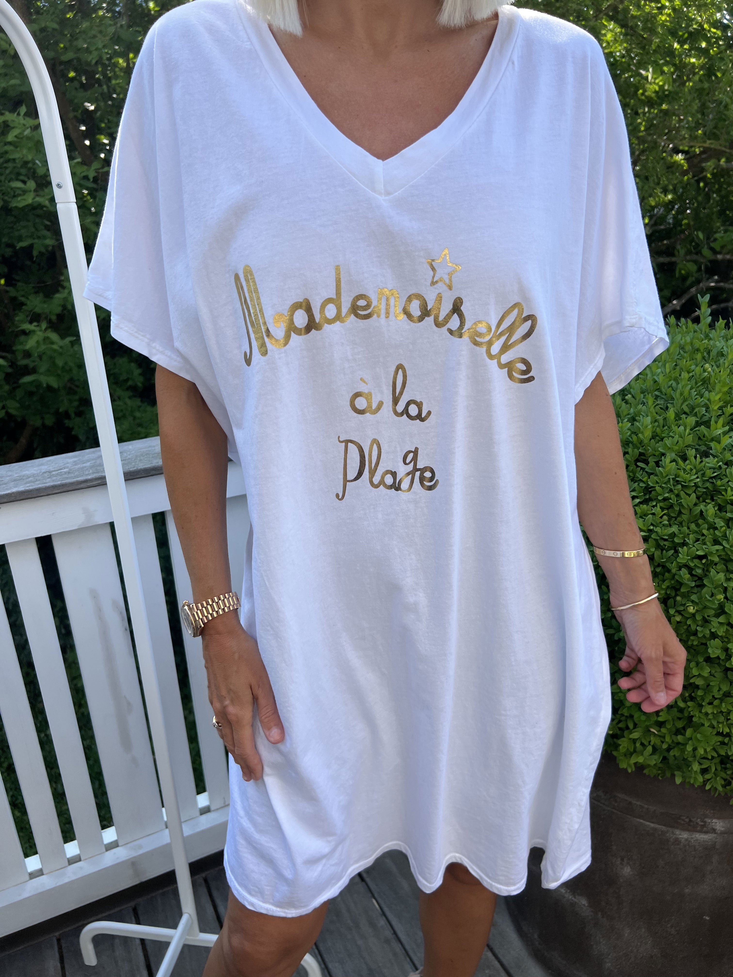 Bree - T-shirt kjole i bomuld med guld tekst foran